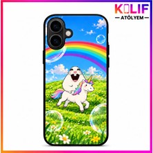 iPhone 16 Uyumlu Sevimli Unicorn ve Tavşan Desenli Baskılı Telefon Kılıfı