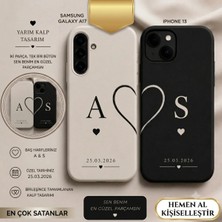 Sevgiliye Özel Isimli ve Tarihli Çift Telefon Kılıfı - Yarım Kalp Tasarımlı Mat Kılıf (Tüm Modeller Uyumlu)