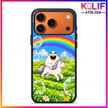 iPhone 18 Pro Max Uyumlu Sevimli Unicorn ve Tavşan Desenli Baskılı Telefon Kılıfı