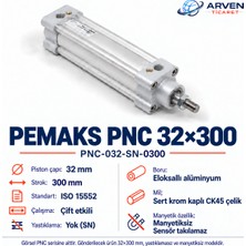 Pemaks PNC-032-SN-0300 (Pnc 32X300) Iso 15552 Çift Etkili Manyetiksiz Yastıklamasız Pnömatik Silindir