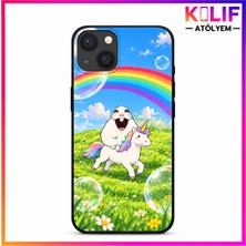 iPhone 14 Uyumlu Sevimli Unicorn ve Tavşan Desenli Baskılı Telefon Kılıfı
