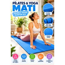 Open City Mavi Pilates Yoga Matı Dokulu Egzersiz Fitness Minderi Evde Spor ve Esneme Minderi 170X56 cm 8 mm