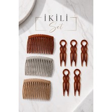 İnvictus Design Invictus Design Kadın 2'li Set 5 Parça Kahverengi Gizli Topuz Tokası ve 3 Parça Fransız Tarak Toka Saç Düzenleyici Pin Firkete Çatal