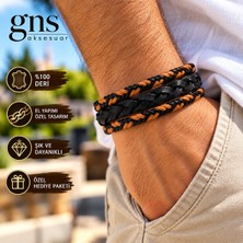 Gns Aksesuar Kahverengi ve Siyah Renk  %100 Deri 3 Lü Kombin Erkek Bileklik Set 20,5 cm (Türk El Üretimi)