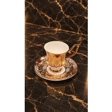 24K Altın Kaplama Lüks Barok Motifli Porselen Kahve Fincanı Takımı –  6 Kişilik