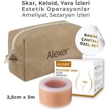 Alexer Soft Silikon Bant Keloid Ameliyat Estetik Yara Izi Giderici 2,5cm x 3m Cilt Bakım Organizeri ve Makyaj Çantalı Özel Set