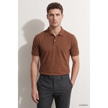 D'S Damat Ds Damat Regular Fit Karamel %100 Pamuklu Uzun Ömürlü Kıvrılmaz Polo Yaka Nakışlı T-Shirt