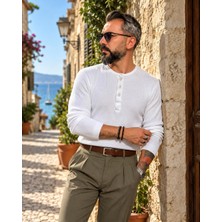 Higo Man Erkek Henley Yaka Kaşkorse Fitilli Uzun Kollu Tişört