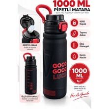 Güzelyüz Avm Siyah Good Luck Matara Kilitli Kapak Pipetli 1000 ml Suluk Kapaklı Su Şişesi Öğrenci Okul Spor Matarası 9493