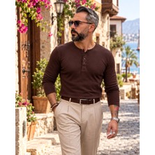 Higo Man Erkek Henley Yaka Kaşkorse Fitilli Uzun Kollu Tişört