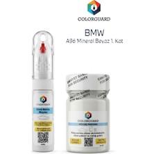 COLORGUARD BMW A96 Mineral Beyaz 1. Kat İğneli & Fırçalı Şişe Rötuş Boyası ve Rötuş Pastası Seti