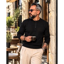 Higo Man Erkek Henley Yaka Kaşkorse Fitilli Uzun Kollu Tişört