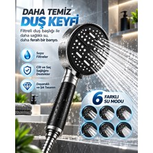 Tech Butiq Çok Fonksiyonlu Filtreli Duş Başlığı 6 Farklı Sprey Modu Büyük Panel Siyah