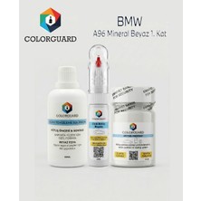 COLORGUARD BMW A96 Mineral Beyaz 1. Kat Rötuş Seti - 2 si 1 Arada İğne ve Fırça Uçlu Şişe, Solüsyon ve Rötuş Pastası