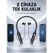 Ototechparca Boyun Bantlı Bluetooth Kulaklık Dijital Ekranlı Mikrofonlu Çift Telefon Bağlantılı Kablosuz M