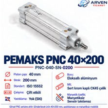 Pemaks PNC-040-SN-0200 (Pnc 40X200) Iso 15552 Çift Etkili Manyetiksiz Yastıklamasız Pnömatik Silindir