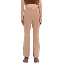Inguz Roll Up Flare Toparlayıcı Yoga Pantolon Bej - M