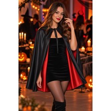Dodomar Halloween Kapüşonlu Çift Taraflı Kırmızı Cadı Pelerini 80 cm Yetişkin Çocuk Cadılar Bayramı