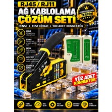 Yeni Nesil Pense + Ez RJ45 Delikli 100'LÜ Konnektör + Test Cihazı - Ethernet Internet 3 In 1 Bakım Seti
