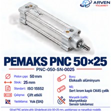 Pemaks PNC-050-SN-0025 (Pnc 50X25) Iso 15552 Çift Etkili Manyetiksiz Yastıklamasız Pnömatik Silindir