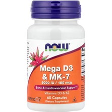 Now Mega D3 & K2 Mk-7, 60 Capsules ( 5000 Iu / 180 Mcg )