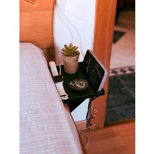 Besa 3D Yatak Kenarı Komodin Rafı – Telefon Organizeri – Delmeden Takılan Yatak Yanı Raf