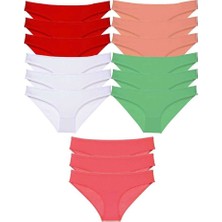 15 Adet Süper Eko Set Likralı Kadın Slip Külot Ten Beyaz Pudra Yeşil Fuşya — Beden: M