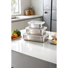 Chavin 3 Adet Set 304 Çelik Yemek Meyve Et Buzdolabı Beslenme Saklama Kabı MT323