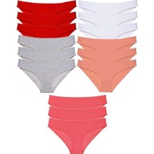 15 Adet Süper Eko Set Likralı Kadın Slip Külot Kırmızı Gri Beyaz Pudra Fuşya — Beden: Xl