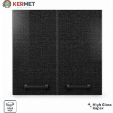 Kermet Home Kermethome 60 cm %100 Mdf Mutfak Üst Dolabı 2 Kapaklı Raflı Siyah Hasır