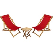 Tr Ahşap Katlanabi̇li̇r Taşinir Şezlong. Plaj, Bahçe, Teras, Balkon Şezlongu. 3 Lü Set (Kirm