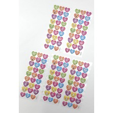 Tr 5li Kabartmalı Yapışkan Sticker Seti (13X7 Cm), Renkli Kalpler Tek Ebat