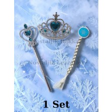Nostaljik Lezzetler 1 Adet Yeni Karlar Ülkesi Frozen Elsa Prenses Model Çocuk Örgü Çıtçıt Saç Toka-Taç-Asa 3'lü Hediye Set Mavi