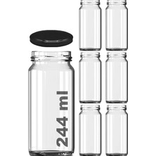 Tr 244 ml Kavanoz Metal Siyah Konserve Kapaklı 244 cc Şeffaf Uzun Cam Kavanoz 6 Adet