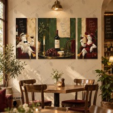 Gaagart 3’lü Kanvas Tablo Seti Orta Kare Yanlar Dikey Martı Figürlü Şarap Temalı Yeşil Bordo Vintage Mutfak Kafe Duvar Dekoru