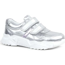 Ortopedikal Rakerplus X3730-GP Gümüş-Beyaz Taban %100 Deri Kız Çocuk Günlük Sneakers Spor Ayakkabı