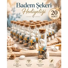 Mercan Hediyelik Deniz Kabuğu ve Deniz Yıldızı Süslemeli Cam Tüp Badem Şekeri Hediyeliği
