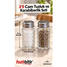 Bymyhand Çelik Kapaklı Cam Ev Lokanta ve Restoran Için Tuzluk ve Karabiberlik 2'li Set No1