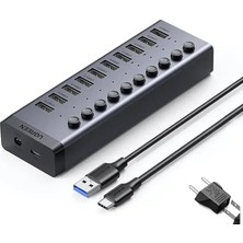 Ugreen 30779 CM482 10 Port Bağlantı Noktalı USB 3.0 Hub Çoklayıcı ve Şarj Istasyonu