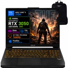 Asus Tuf Gaming F16 FX607VJB-RL037 Intel Core 5 210H 24GB 1tb SSD RTX3050 6 GB 16" Fhd+ Wuxga 144Hz IPS Panel Freedos Taşınabilir Bilgisayar