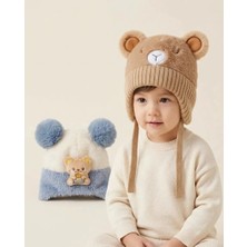 Recos (2-6yaş) 2 Li Set Erkek Çocuk Welsoft Bere Kulak Korumalı Kışlık Ayıcıklı Şapka Bere  Peluş Bere