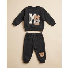 Tofil Erkek Bebek Bear Baskılı %100 Pamuklu 6-9-12-18-24 Ay Alt Üst 2'li Erkek Bebek Takımı
