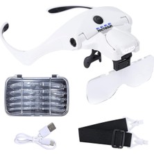 Tr 4 LED Işıklı Büyüteç, 5 Çıkarılabilir Lensli, 1x, 1,5x, 2x, 2,5x 3,5x - Şarj Edilebili