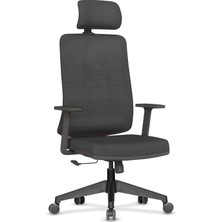 Tr Greta Ergonomik Fileli Çalışma Koltuğu | Siyah Ofis Sandalyesi | Ayarlanabilir Başlık, Bel