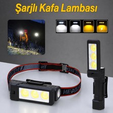 Tr Kafa Feneri Kafa Lambası 3 LED 10W Uzun Menzil USB Şarjlı Ledli Işık Su Geçirmez Kamp El Fe