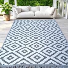 Tr Dokuma Kilim, Çift Taraflı Kullanılabilir Makinede Yıkanabilir Modern Desen Gri-Beyz Dokuma K