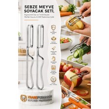 Tr 2'li Profesyonel Sebze Meyve Soyacak Seti, Ergonomik Düz ve Tırtıklı Bıçaklı Mutfak Soyucu