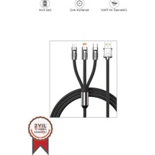 Tr Şarj Kablosu USB To Type-C Lightning Micro 3ın1 Data Kablo U160 Siyah