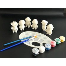 Tr Meslek Figürü Boyama Seti – 6 Adet 5 cm Boyanabilir Mini Figür, 6 Renk Akrilik Boya, Fırça