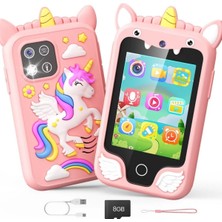 Junglee Çocuklar Için Eğitici Telefon Dokunmatik Ekran Çift Kameralı Fenerli Müzik Çalar Oyun Video Pembe